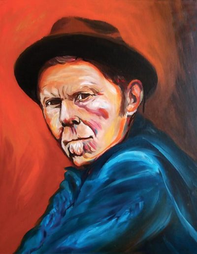 Ritratto a olio dimensioni 40x50 cm. di Tom Waits con cappello