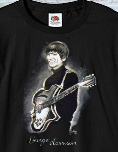 T-shirt nero dipinta a mano con George Harrison