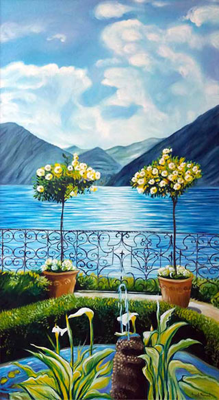 Dipinto a olio del lago di Como