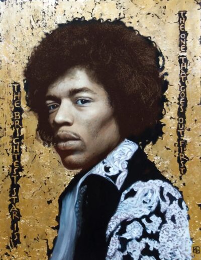 Ritratto a olio e oro di Jimi Hendrix